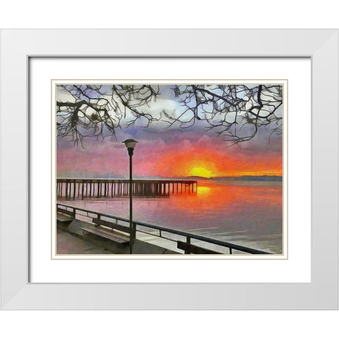 Sunset by the Lake White Modern Wood Framed Art Print with Double Matting by Medeiros, Celito