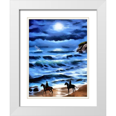 Horses on the Beach White Modern Wood Framed Art Print with Double Matting by Medeiros, Celito