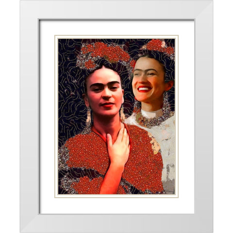 Frida Kahlo Variation II White Modern Wood Framed Art Print with Double Matting by Medeiros, Celito