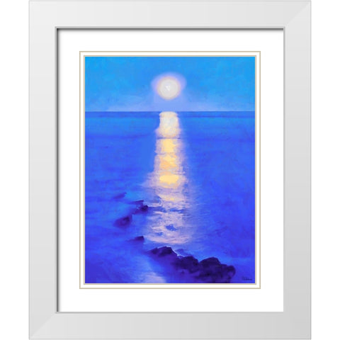 Full Moon over the Sea White Modern Wood Framed Art Print with Double Matting by Medeiros, Celito