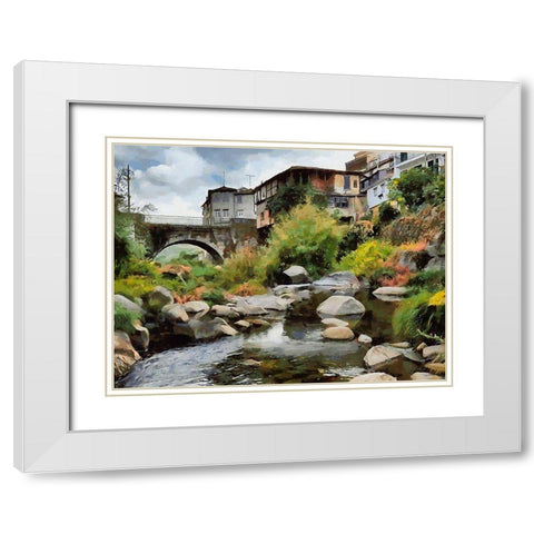 Bridge in the Village White Modern Wood Framed Art Print with Double Matting by Medeiros, Celito