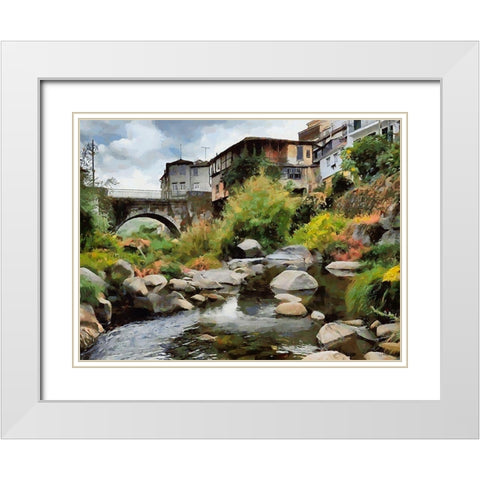 Bridge in the Village White Modern Wood Framed Art Print with Double Matting by Medeiros, Celito