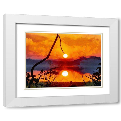 Mirrored Sunset White Modern Wood Framed Art Print with Double Matting by Medeiros, Celito