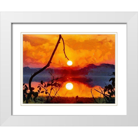 Mirrored Sunset White Modern Wood Framed Art Print with Double Matting by Medeiros, Celito