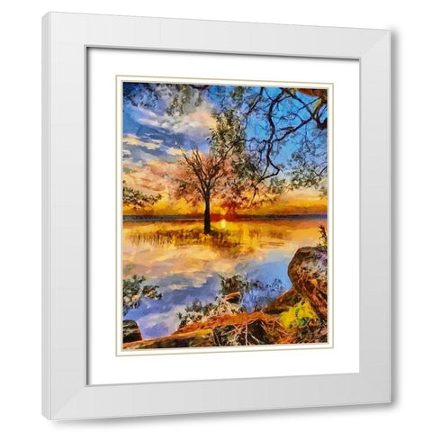 Tree in the Lake White Modern Wood Framed Art Print with Double Matting by Medeiros, Celito