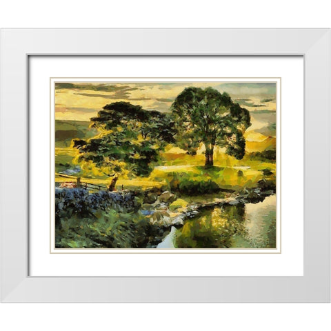 Green Landscape White Modern Wood Framed Art Print with Double Matting by Medeiros, Celito