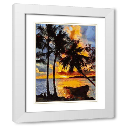 Boat under Palms White Modern Wood Framed Art Print with Double Matting by Medeiros, Celito