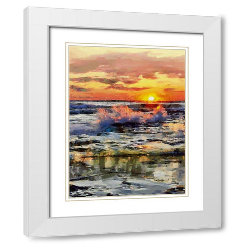 Waves under Sunset White Modern Wood Framed Art Print with Double Matting by Medeiros, Celito