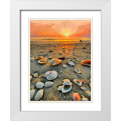 Shells on the Beach White Modern Wood Framed Art Print with Double Matting by Medeiros, Celito
