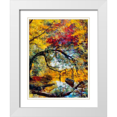 Autumn Lake with Boat White Modern Wood Framed Art Print with Double Matting by Medeiros, Celito