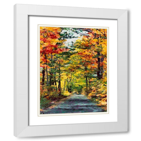 Golden Autumn Leaves White Modern Wood Framed Art Print with Double Matting by Medeiros, Celito