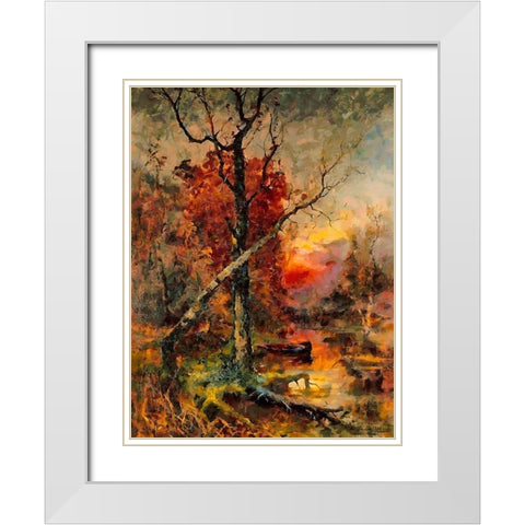 Deep Autumn Sunset II White Modern Wood Framed Art Print with Double Matting by Medeiros, Celito