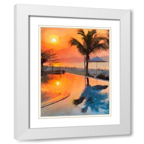 Sunset over the Beach White Modern Wood Framed Art Print with Double Matting by Medeiros, Celito