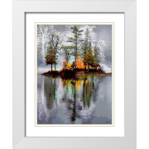 Autumn Island in the Lake White Modern Wood Framed Art Print with Double Matting by Medeiros, Celito
