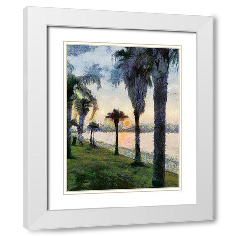 Palm Trees at Sunrise White Modern Wood Framed Art Print with Double Matting by Medeiros, Celito