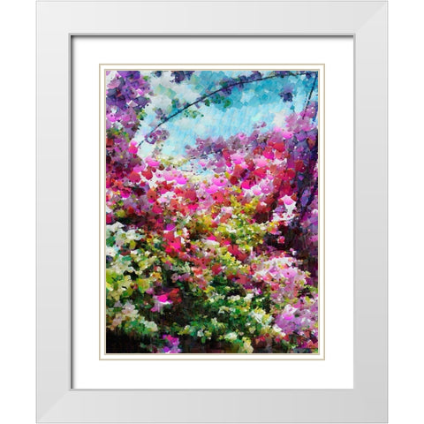 Pink Flowering Garden I White Modern Wood Framed Art Print with Double Matting by Medeiros, Celito