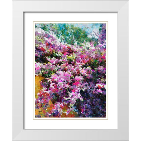 Pink Flowering Garden II White Modern Wood Framed Art Print with Double Matting by Medeiros, Celito