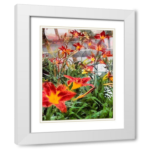 Red Orchids White Modern Wood Framed Art Print with Double Matting by Medeiros, Celito