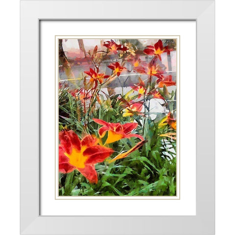 Red Orchids White Modern Wood Framed Art Print with Double Matting by Medeiros, Celito
