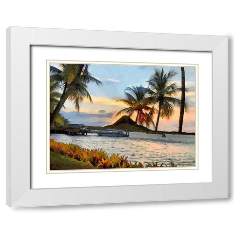 Palms near Sea II White Modern Wood Framed Art Print with Double Matting by Medeiros, Celito