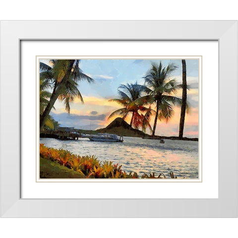 Palms near Sea II White Modern Wood Framed Art Print with Double Matting by Medeiros, Celito