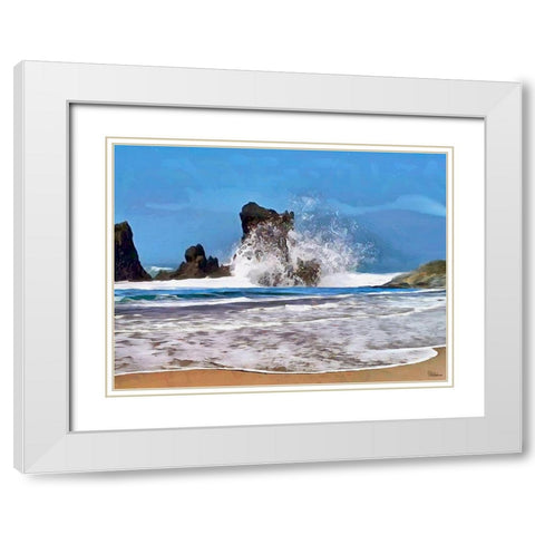 Rocks in the Surf I White Modern Wood Framed Art Print with Double Matting by Medeiros, Celito