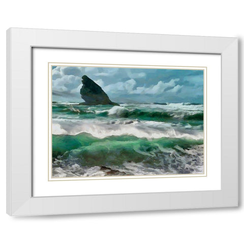 Rocks in the Surf II White Modern Wood Framed Art Print with Double Matting by Medeiros, Celito