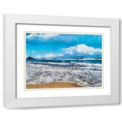 Rocks in the Surf III White Modern Wood Framed Art Print with Double Matting by Medeiros, Celito
