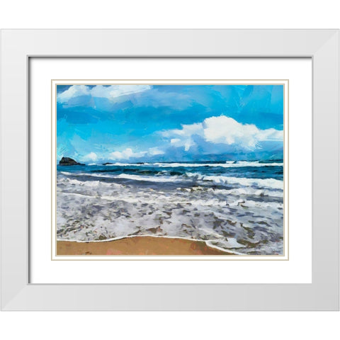 Rocks in the Surf III White Modern Wood Framed Art Print with Double Matting by Medeiros, Celito