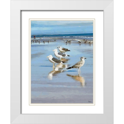 Seagulls on the Beach II White Modern Wood Framed Art Print with Double Matting by Medeiros, Celito