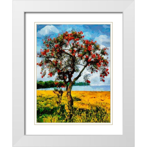 Red Tree on a Yellow Field White Modern Wood Framed Art Print with Double Matting by Medeiros, Celito