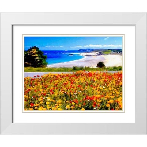 Flowers on the Field near Beach White Modern Wood Framed Art Print with Double Matting by Medeiros, Celito