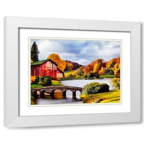 Red House with Stone Bridge White Modern Wood Framed Art Print with Double Matting by Medeiros, Celito