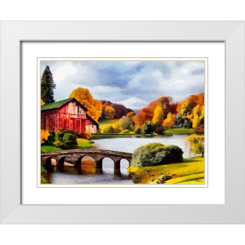 Red House with Stone Bridge White Modern Wood Framed Art Print with Double Matting by Medeiros, Celito
