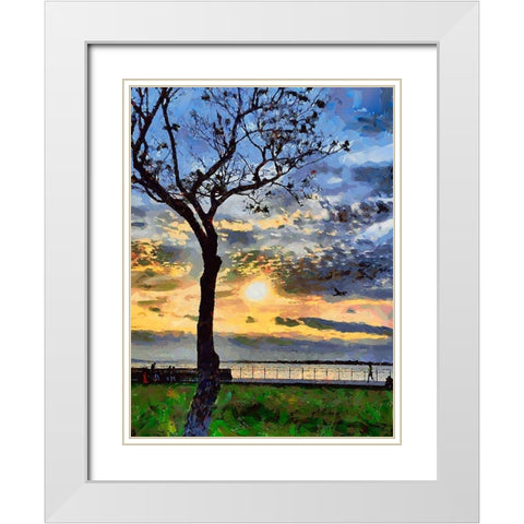 A Tree at Sunset White Modern Wood Framed Art Print with Double Matting by Medeiros, Celito
