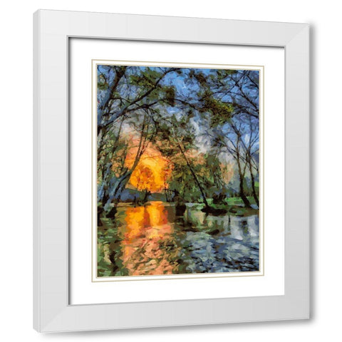Sunset above the River White Modern Wood Framed Art Print with Double Matting by Medeiros, Celito