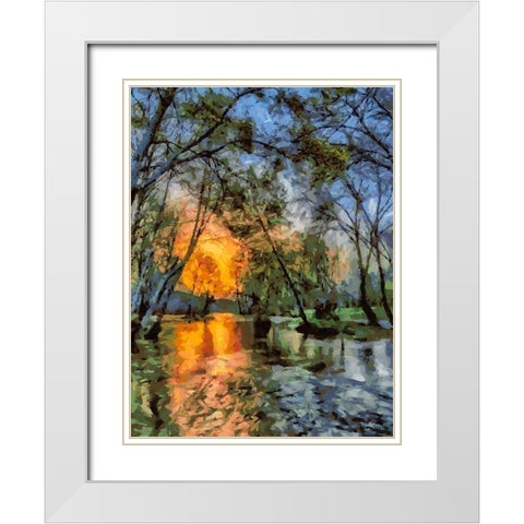 Sunset above the River White Modern Wood Framed Art Print with Double Matting by Medeiros, Celito