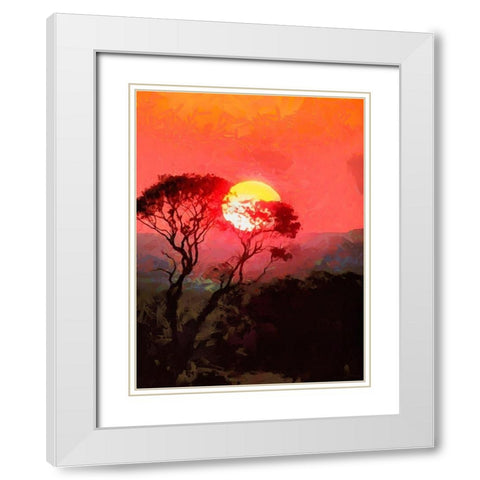 Sunset behind the Tree I White Modern Wood Framed Art Print with Double Matting by Medeiros, Celito