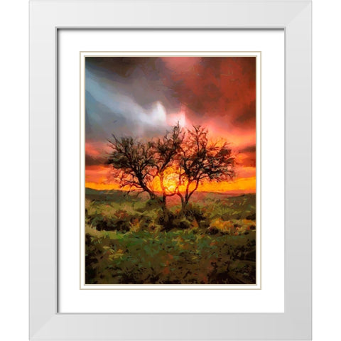 Sunset behind the Tree II White Modern Wood Framed Art Print with Double Matting by Medeiros, Celito