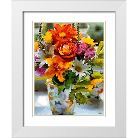 Bouquet of Flowers White Modern Wood Framed Art Print with Double Matting by Medeiros, Celito