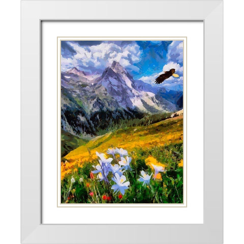 Eagle above the Mountains White Modern Wood Framed Art Print with Double Matting by Medeiros, Celito