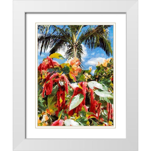 Tropical Flowers with a Palm White Modern Wood Framed Art Print with Double Matting by Medeiros, Celito