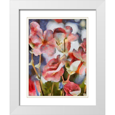 Pink Flowers White Modern Wood Framed Art Print with Double Matting by Medeiros, Celito