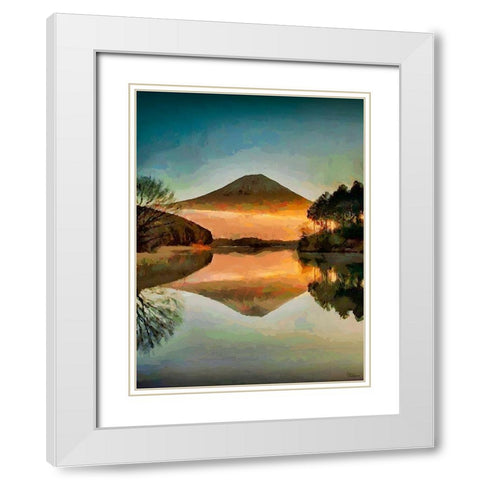 Mirroring Volcano White Modern Wood Framed Art Print with Double Matting by Medeiros, Celito
