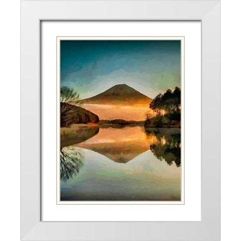 Mirroring Volcano White Modern Wood Framed Art Print with Double Matting by Medeiros, Celito