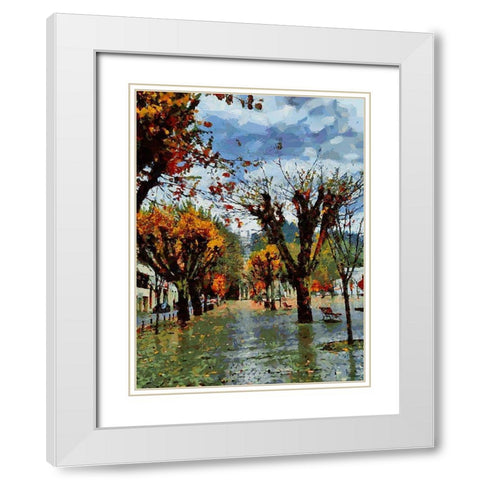 Windy Autumn White Modern Wood Framed Art Print with Double Matting by Medeiros, Celito
