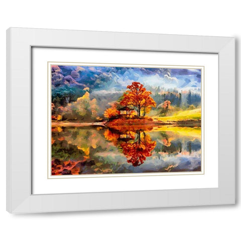 Watterfall with yellow Flower White Modern Wood Framed Art Print with Double Matting by Medeiros, Celito