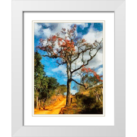 House with a Pink Tree II White Modern Wood Framed Art Print with Double Matting by Medeiros, Celito