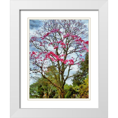 Pink Flowering Tree White Modern Wood Framed Art Print with Double Matting by Medeiros, Celito