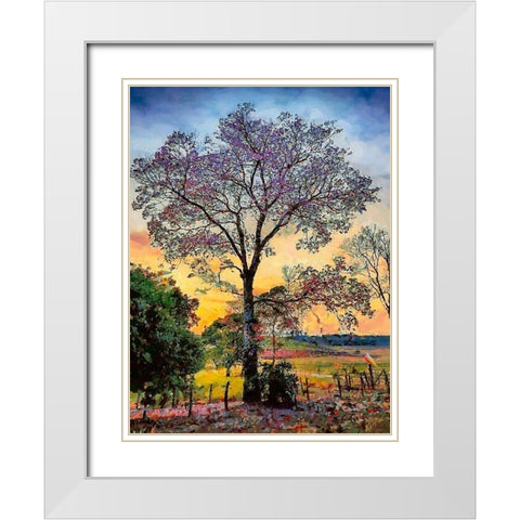 Pink Flowering Tree II White Modern Wood Framed Art Print with Double Matting by Medeiros, Celito